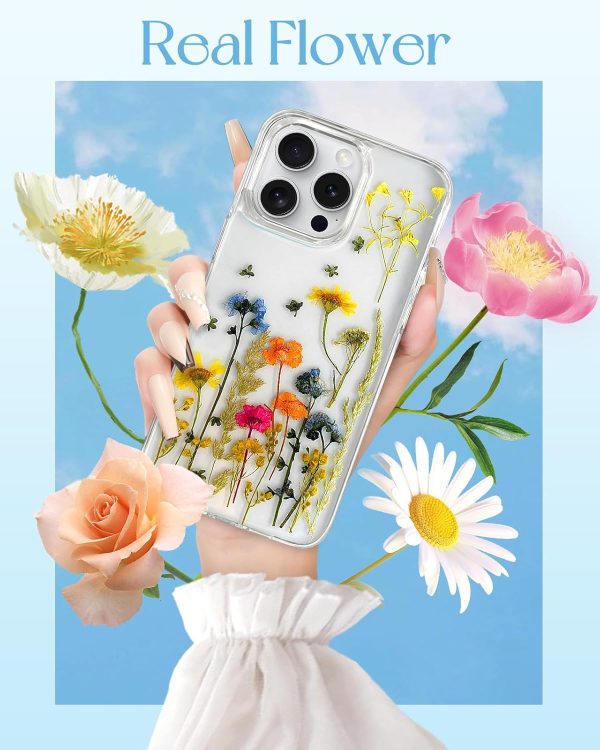 Loheckle for iPhone 16 Pro Max Case for Women - Girls Cute Glitter Dried Flower Floral Girly Aesthetic Kawaii Sparkle Sparkly Bling Unique Handmade Phone Cover for Apple 16 Promax 6.9", Simple - Image 3