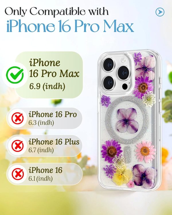 Loheckle for iPhone 16 Pro Max Case for Women - Girls Cute Glitter Dried Flower Floral Girly Aesthetic Kawaii Sparkle Sparkly Bling Unique Handmade Phone Cover for Apple 16 Promax 6.9", Simple - Image 9