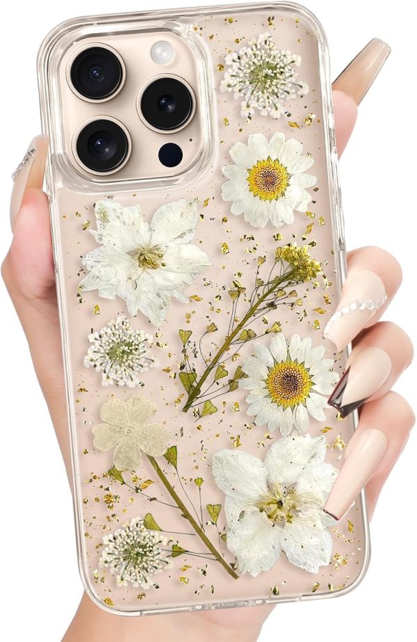 Loheckle for iPhone 16 Pro Max Case for Women - Girls Cute Glitter Dried Flower Floral Girly Aesthetic Kawaii Sparkle Sparkly Bling Unique Handmade Phone Cover for Apple 16 Promax 6.9", Simple - Image 26