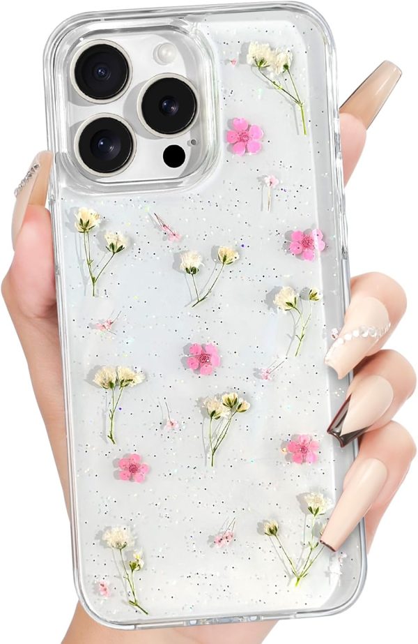 Loheckle for iPhone 16 Pro Max Case for Women - Girls Cute Glitter Dried Flower Floral Girly Aesthetic Kawaii Sparkle Sparkly Bling Unique Handmade Phone Cover for Apple 16 Promax 6.9", Simple - Image 32