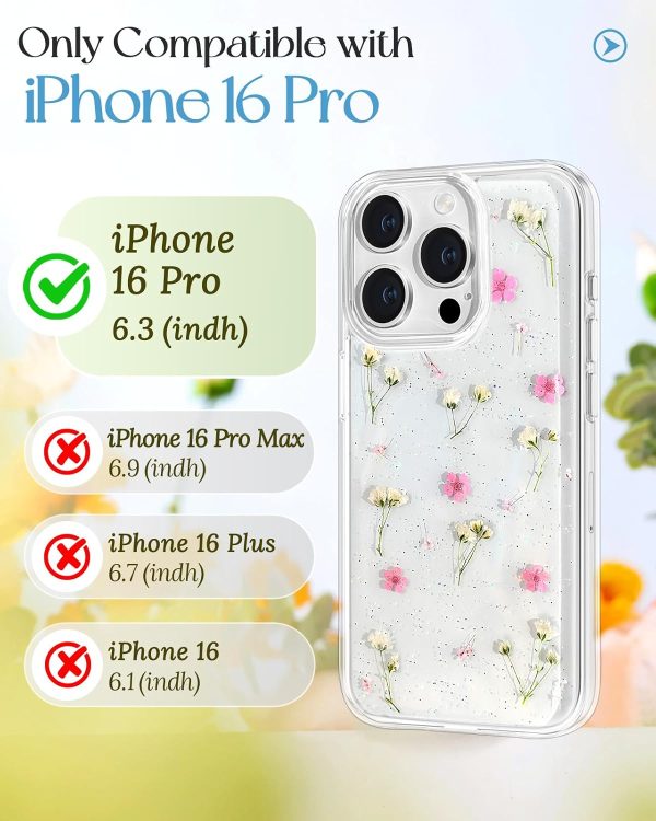 Loheckle for iPhone 16 Pro Max Case for Women - Girls Cute Glitter Dried Flower Floral Girly Aesthetic Kawaii Sparkle Sparkly Bling Unique Handmade Phone Cover for Apple 16 Promax 6.9", Simple - Image 33