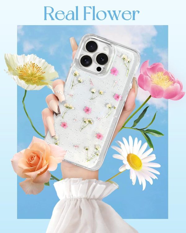 Loheckle for iPhone 16 Pro Max Case for Women - Girls Cute Glitter Dried Flower Floral Girly Aesthetic Kawaii Sparkle Sparkly Bling Unique Handmade Phone Cover for Apple 16 Promax 6.9", Simple - Image 34