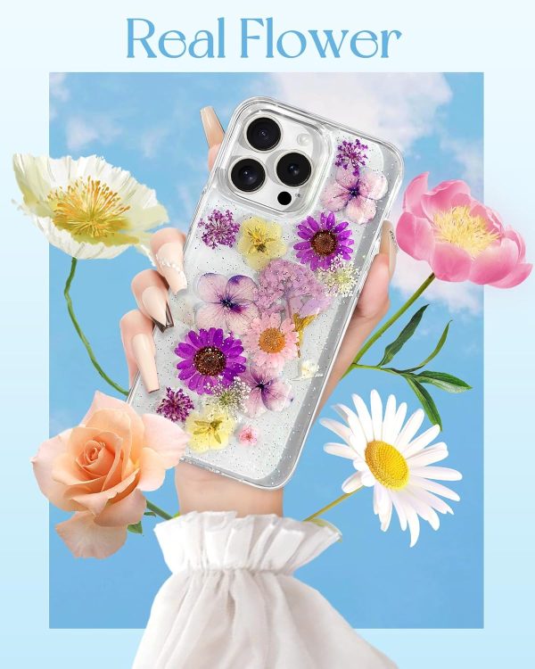 Loheckle for iPhone 16 Pro Max Case for Women - Girls Cute Glitter Dried Flower Floral Girly Aesthetic Kawaii Sparkle Sparkly Bling Unique Handmade Phone Cover for Apple 16 Promax 6.9", Simple - Image 40