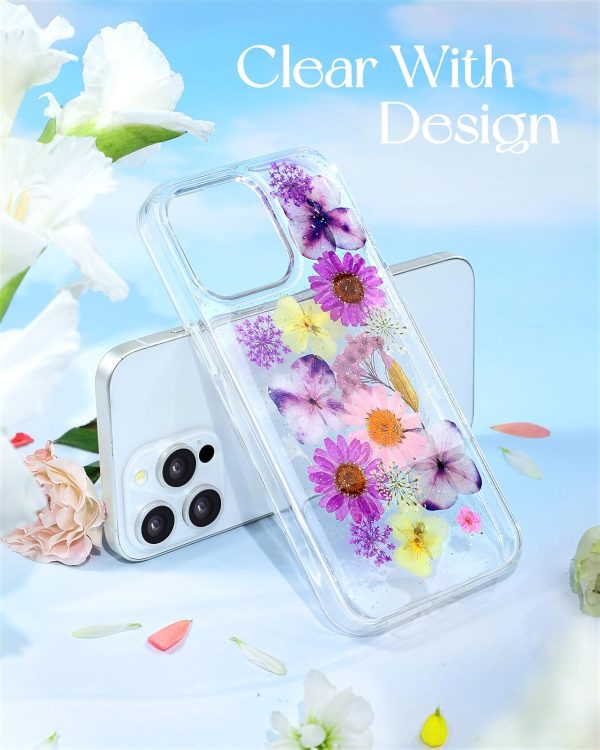 Loheckle for iPhone 16 Pro Max Case for Women - Girls Cute Glitter Dried Flower Floral Girly Aesthetic Kawaii Sparkle Sparkly Bling Unique Handmade Phone Cover for Apple 16 Promax 6.9", Simple - Image 42