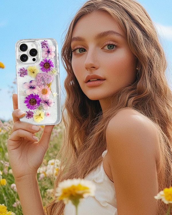 Loheckle for iPhone 16 Pro Max Case for Women - Girls Cute Glitter Dried Flower Floral Girly Aesthetic Kawaii Sparkle Sparkly Bling Unique Handmade Phone Cover for Apple 16 Promax 6.9", Simple - Image 43