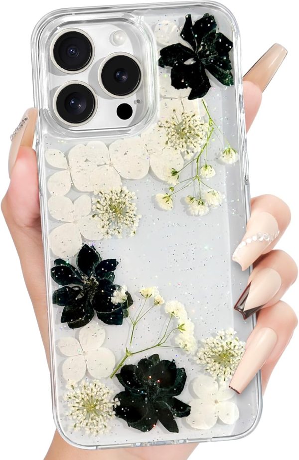 Loheckle for iPhone 16 Pro Max Case for Women - Girls Cute Glitter Dried Flower Floral Girly Aesthetic Kawaii Sparkle Sparkly Bling Unique Handmade Phone Cover for Apple 16 Promax 6.9", Simple - Image 50