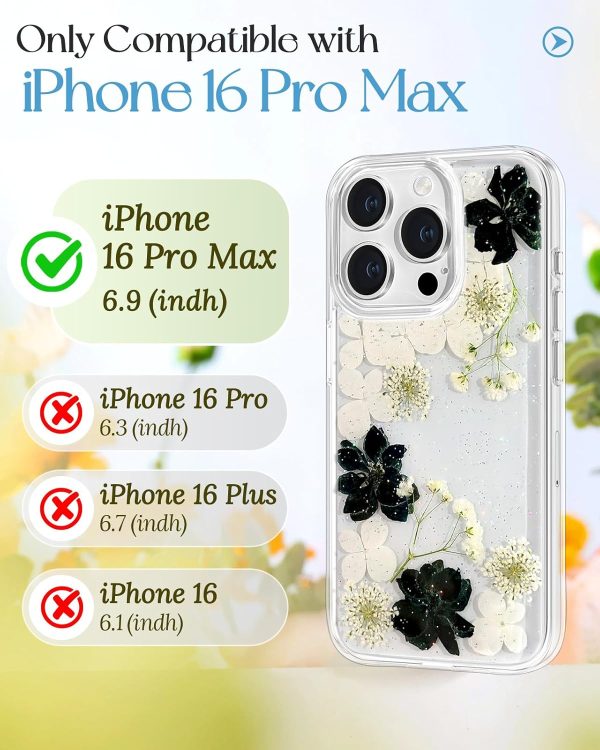 Loheckle for iPhone 16 Pro Max Case for Women - Girls Cute Glitter Dried Flower Floral Girly Aesthetic Kawaii Sparkle Sparkly Bling Unique Handmade Phone Cover for Apple 16 Promax 6.9", Simple - Image 51