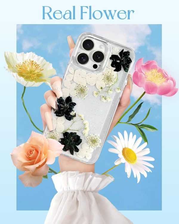 Loheckle for iPhone 16 Pro Max Case for Women - Girls Cute Glitter Dried Flower Floral Girly Aesthetic Kawaii Sparkle Sparkly Bling Unique Handmade Phone Cover for Apple 16 Promax 6.9", Simple - Image 52
