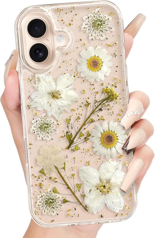 Loheckle for iPhone 16 Pro Max Case for Women - Girls Cute Glitter Dried Flower Floral Girly Aesthetic Kawaii Sparkle Sparkly Bling Unique Handmade Phone Cover for Apple 16 Promax 6.9", Simple - Image 56