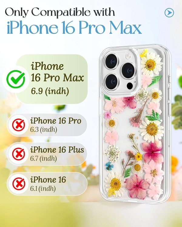 Loheckle for iPhone 16 Pro Max Case for Women - Girls Cute Glitter Dried Flower Floral Girly Aesthetic Kawaii Sparkle Sparkly Bling Unique Handmade Phone Cover for Apple 16 Promax 6.9", Simple - Image 70