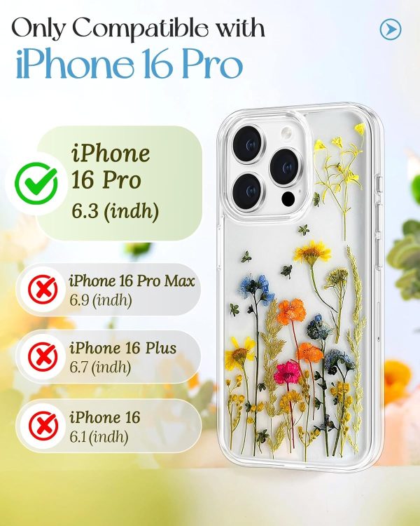 Loheckle for iPhone 16 Pro Max Case for Women - Girls Cute Glitter Dried Flower Floral Girly Aesthetic Kawaii Sparkle Sparkly Bling Unique Handmade Phone Cover for Apple 16 Promax 6.9", Simple - Image 90