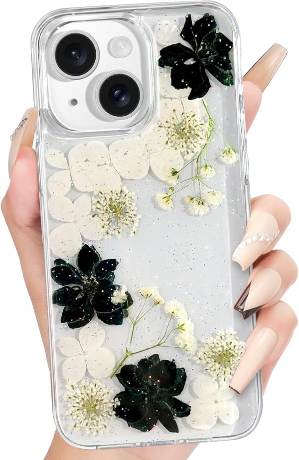 Loheckle for iPhone 16 Pro Max Case for Women - Girls Cute Glitter Dried Flower Floral Girly Aesthetic Kawaii Sparkle Sparkly Bling Unique Handmade Phone Cover for Apple 16 Promax 6.9", Simple - Image 92