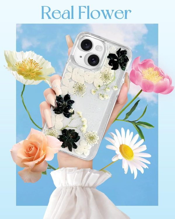 Loheckle for iPhone 16 Pro Max Case for Women - Girls Cute Glitter Dried Flower Floral Girly Aesthetic Kawaii Sparkle Sparkly Bling Unique Handmade Phone Cover for Apple 16 Promax 6.9", Simple - Image 94