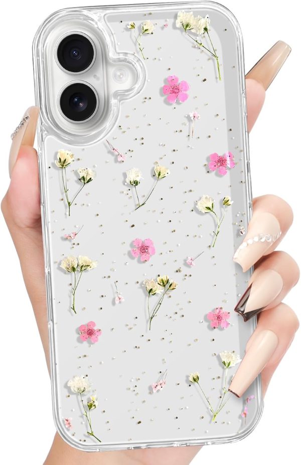 Loheckle for iPhone 16 Pro Max Case for Women - Girls Cute Glitter Dried Flower Floral Girly Aesthetic Kawaii Sparkle Sparkly Bling Unique Handmade Phone Cover for Apple 16 Promax 6.9", Simple - Image 97