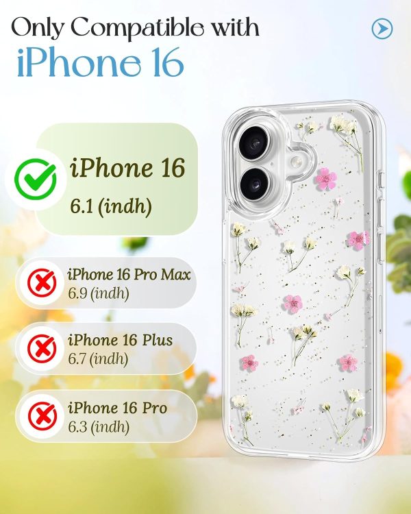 Loheckle for iPhone 16 Pro Max Case for Women - Girls Cute Glitter Dried Flower Floral Girly Aesthetic Kawaii Sparkle Sparkly Bling Unique Handmade Phone Cover for Apple 16 Promax 6.9", Simple - Image 98