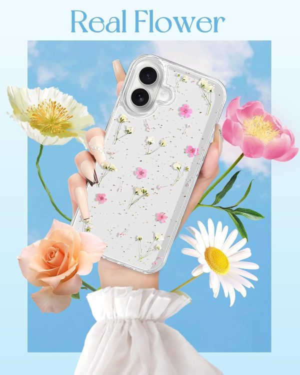 Loheckle for iPhone 16 Pro Max Case for Women - Girls Cute Glitter Dried Flower Floral Girly Aesthetic Kawaii Sparkle Sparkly Bling Unique Handmade Phone Cover for Apple 16 Promax 6.9", Simple - Image 99
