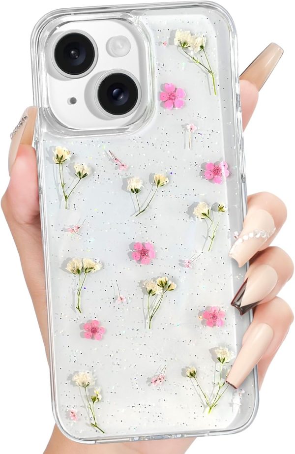 Loheckle for iPhone 16 Pro Max Case for Women - Girls Cute Glitter Dried Flower Floral Girly Aesthetic Kawaii Sparkle Sparkly Bling Unique Handmade Phone Cover for Apple 16 Promax 6.9", Simple - Image 102