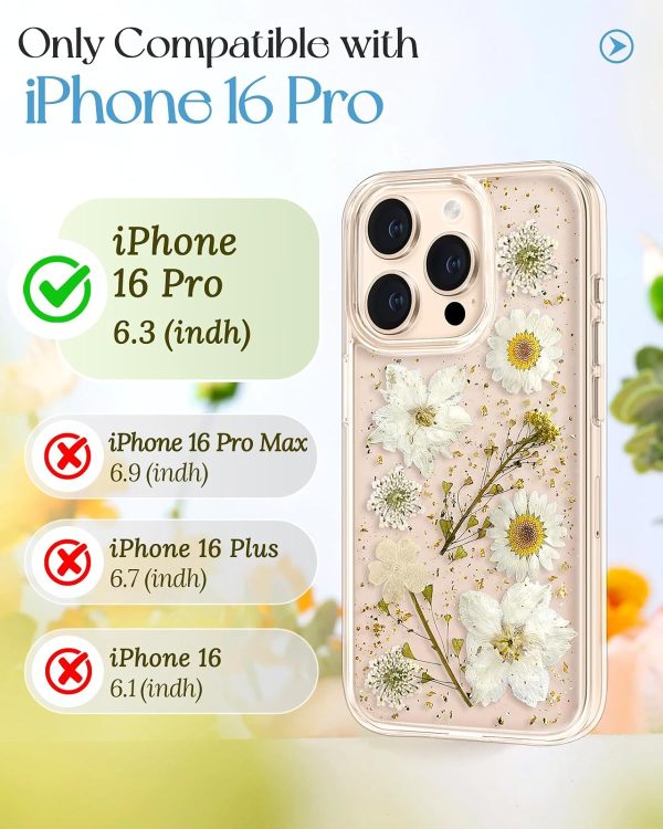 Loheckle for iPhone 16 Pro Max Case for Women - Girls Cute Glitter Dried Flower Floral Girly Aesthetic Kawaii Sparkle Sparkly Bling Unique Handmade Phone Cover for Apple 16 Promax 6.9", Simple - Image 114