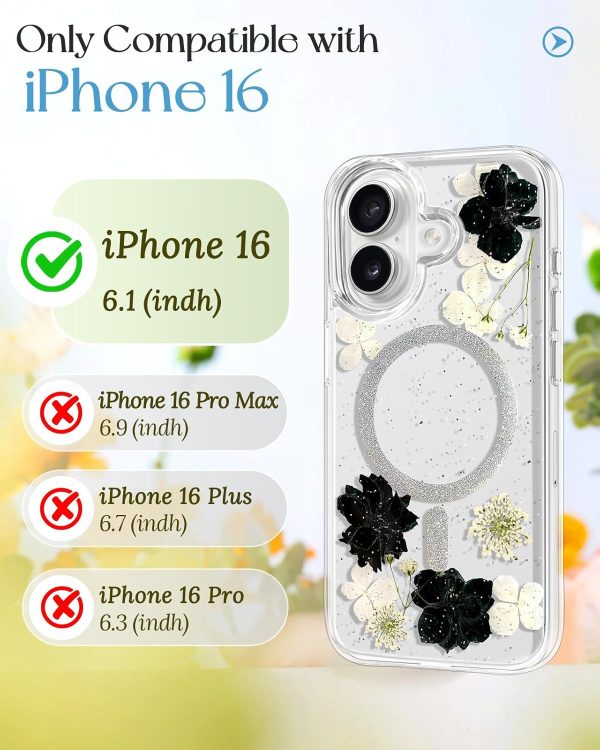 Loheckle for iPhone 15 Pro Max Case for Women - Compatible with MagSafe Girls Cute Glitter Dried Flower Floral Girly Aesthetic Sparkle Bling Unique Handmade Phone Cover for Apple 15 Pro Max 6.7",White - Image 9
