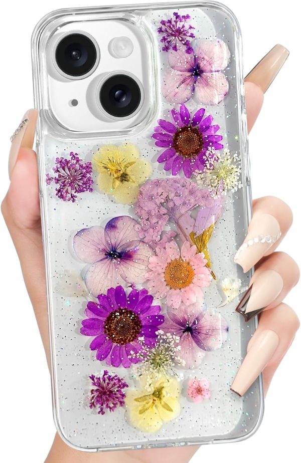 Loheckle for iPhone 16 Pro Max Case for Women - Girls Cute Glitter Dried Flower Floral Girly Aesthetic Kawaii Sparkle Sparkly Bling Unique Handmade Phone Cover for Apple 16 Promax 6.9", Simple - Image 116