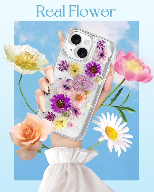 Loheckle for iPhone 16 Pro Max Case for Women - Girls Cute Glitter Dried Flower Floral Girly Aesthetic Kawaii Sparkle Sparkly Bling Unique Handmade Phone Cover for Apple 16 Promax 6.9", Simple - Image 118