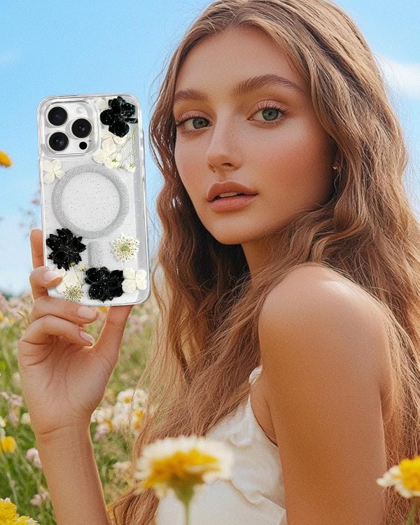 Loheckle for iPhone 15 Pro Max Case for Women - Compatible with MagSafe Girls Cute Glitter Dried Flower Floral Girly Aesthetic Sparkle Bling Unique Handmade Phone Cover for Apple 15 Pro Max 6.7",White - Image 23
