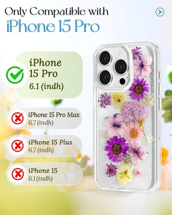 Loheckle for iPhone 16 Pro Max Case for Women - Girls Cute Glitter Dried Flower Floral Girly Aesthetic Kawaii Sparkle Sparkly Bling Unique Handmade Phone Cover for Apple 16 Promax 6.9", Simple - Image 125