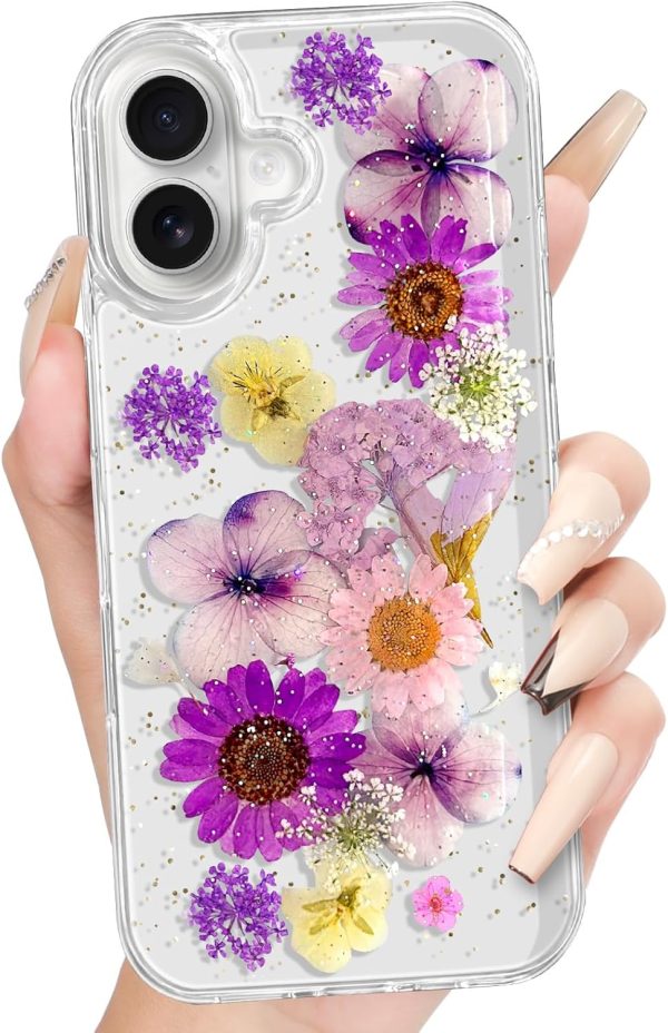 Loheckle for iPhone 16 Pro Max Case for Women - Girls Cute Glitter Dried Flower Floral Girly Aesthetic Kawaii Sparkle Sparkly Bling Unique Handmade Phone Cover for Apple 16 Promax 6.9", Simple - Image 132