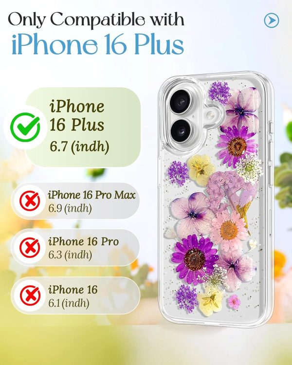 Loheckle for iPhone 16 Pro Max Case for Women - Girls Cute Glitter Dried Flower Floral Girly Aesthetic Kawaii Sparkle Sparkly Bling Unique Handmade Phone Cover for Apple 16 Promax 6.9", Simple - Image 133