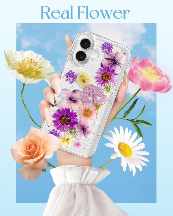 Loheckle for iPhone 16 Pro Max Case for Women - Girls Cute Glitter Dried Flower Floral Girly Aesthetic Kawaii Sparkle Sparkly Bling Unique Handmade Phone Cover for Apple 16 Promax 6.9", Simple - Image 134