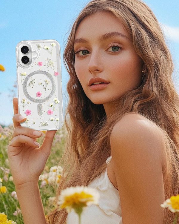 Loheckle for iPhone 15 Pro Max Case for Women - Compatible with MagSafe Girls Cute Glitter Dried Flower Floral Girly Aesthetic Sparkle Bling Unique Handmade Phone Cover for Apple 15 Pro Max 6.7",White - Image 37