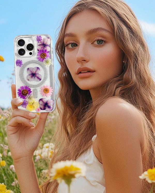 Loheckle for iPhone 15 Pro Max Case for Women - Compatible with MagSafe Girls Cute Glitter Dried Flower Floral Girly Aesthetic Sparkle Bling Unique Handmade Phone Cover for Apple 15 Pro Max 6.7",White - Image 42