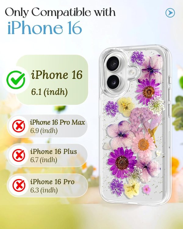 Loheckle for iPhone 16 Pro Max Case for Women - Girls Cute Glitter Dried Flower Floral Girly Aesthetic Kawaii Sparkle Sparkly Bling Unique Handmade Phone Cover for Apple 16 Promax 6.9", Simple - Image 139