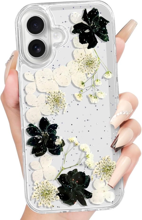 Loheckle for iPhone 16 Pro Max Case for Women - Girls Cute Glitter Dried Flower Floral Girly Aesthetic Kawaii Sparkle Sparkly Bling Unique Handmade Phone Cover for Apple 16 Promax 6.9", Simple - Image 140
