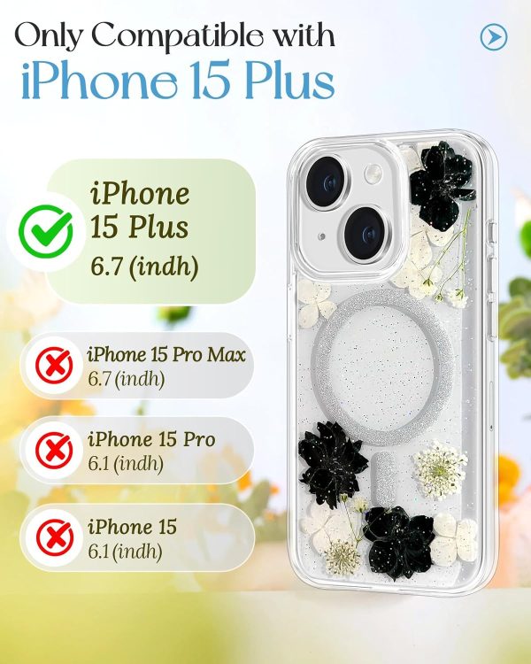 Loheckle for iPhone 15 Pro Max Case for Women - Compatible with MagSafe Girls Cute Glitter Dried Flower Floral Girly Aesthetic Sparkle Bling Unique Handmade Phone Cover for Apple 15 Pro Max 6.7",White - Image 46