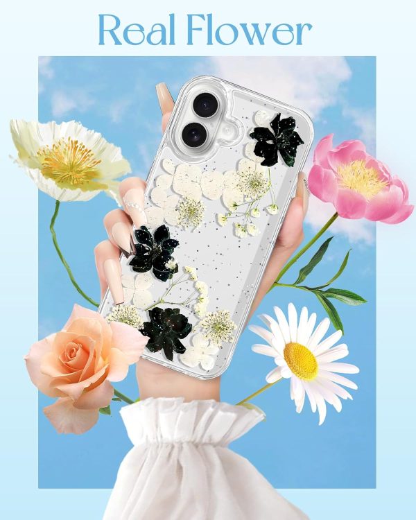 Loheckle for iPhone 16 Pro Max Case for Women - Girls Cute Glitter Dried Flower Floral Girly Aesthetic Kawaii Sparkle Sparkly Bling Unique Handmade Phone Cover for Apple 16 Promax 6.9", Simple - Image 142