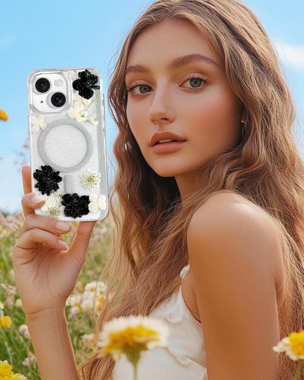 Loheckle for iPhone 15 Pro Max Case for Women - Compatible with MagSafe Girls Cute Glitter Dried Flower Floral Girly Aesthetic Sparkle Bling Unique Handmade Phone Cover for Apple 15 Pro Max 6.7",White - Image 48