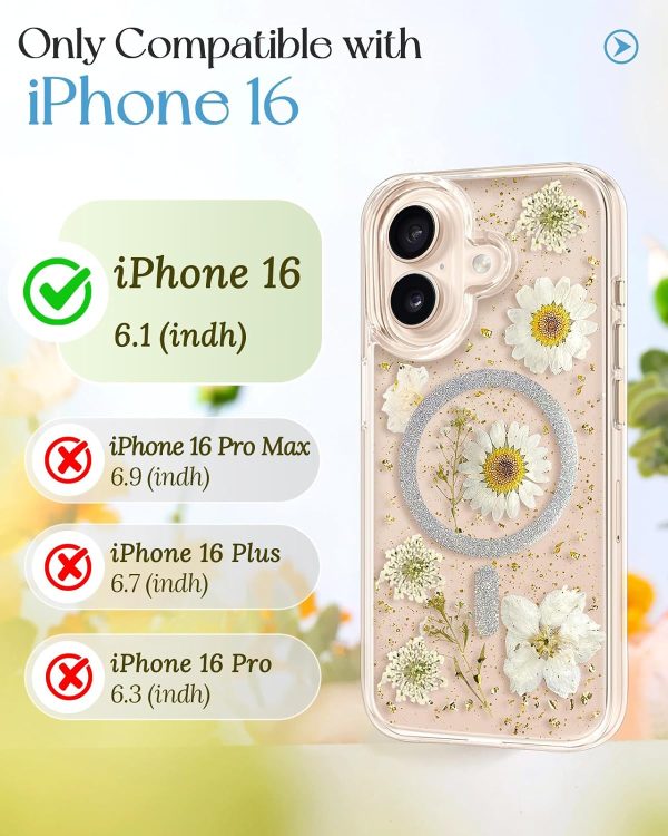 Loheckle for iPhone 15 Pro Max Case for Women - Compatible with MagSafe Girls Cute Glitter Dried Flower Floral Girly Aesthetic Sparkle Bling Unique Handmade Phone Cover for Apple 15 Pro Max 6.7",White - Image 51