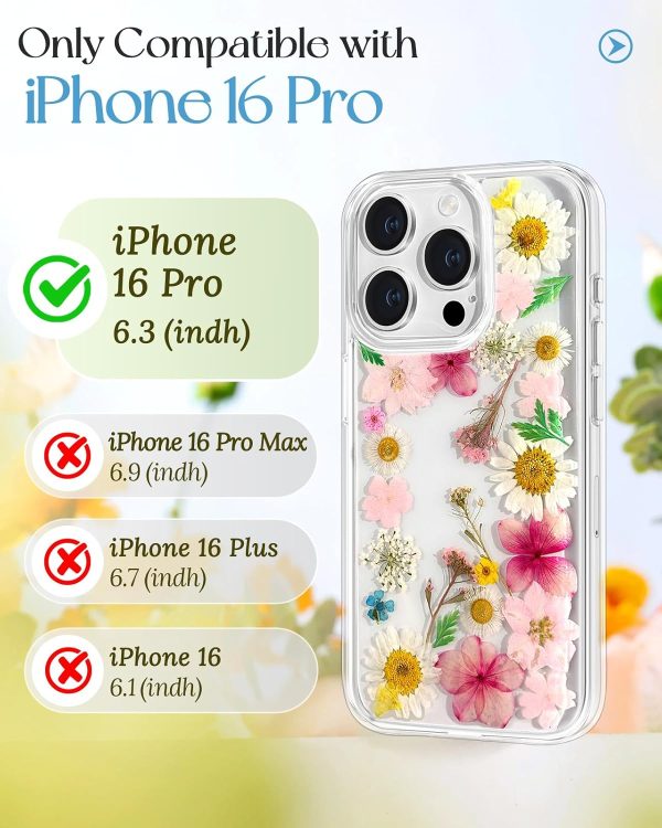 Loheckle for iPhone 16 Pro Max Case for Women - Girls Cute Glitter Dried Flower Floral Girly Aesthetic Kawaii Sparkle Sparkly Bling Unique Handmade Phone Cover for Apple 16 Promax 6.9", Simple - Image 147