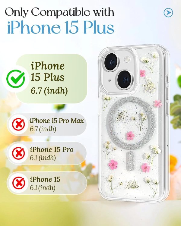 Loheckle for iPhone 15 Pro Max Case for Women - Compatible with MagSafe Girls Cute Glitter Dried Flower Floral Girly Aesthetic Sparkle Bling Unique Handmade Phone Cover for Apple 15 Pro Max 6.7",White - Image 56