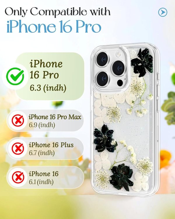 Loheckle for iPhone 16 Pro Max Case for Women - Girls Cute Glitter Dried Flower Floral Girly Aesthetic Kawaii Sparkle Sparkly Bling Unique Handmade Phone Cover for Apple 16 Promax 6.9", Simple - Image 148