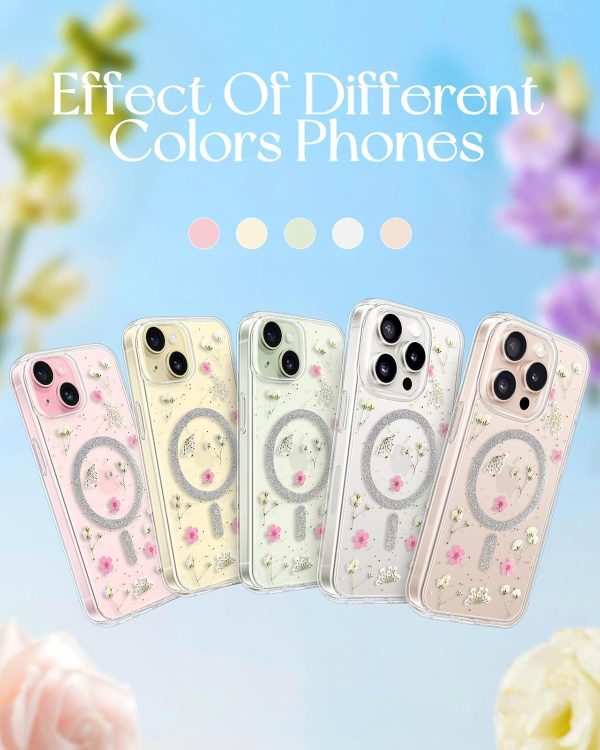 Loheckle for iPhone 15 Pro Max Case for Women - Compatible with MagSafe Girls Cute Glitter Dried Flower Floral Girly Aesthetic Sparkle Bling Unique Handmade Phone Cover for Apple 15 Pro Max 6.7",White - Image 57