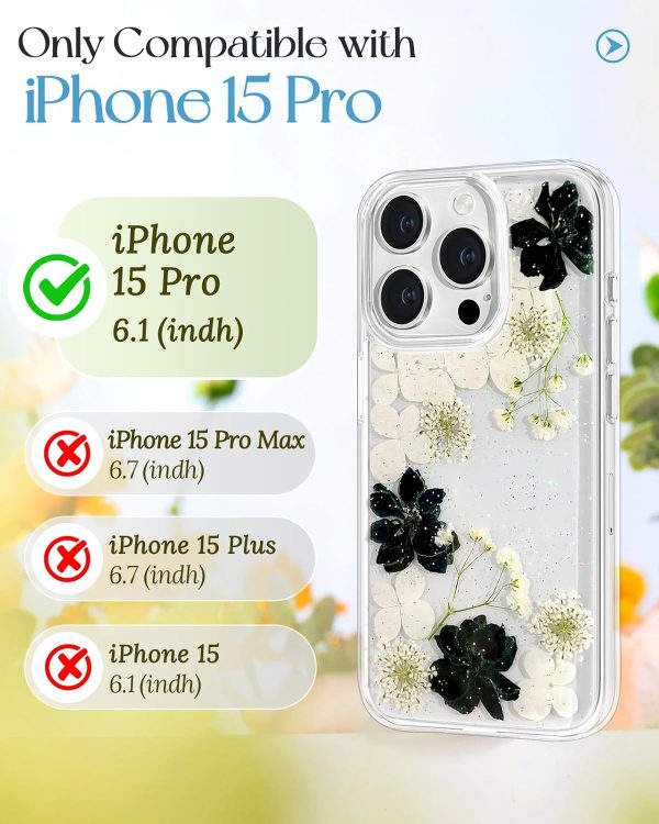Loheckle for iPhone 16 Pro Max Case for Women - Girls Cute Glitter Dried Flower Floral Girly Aesthetic Kawaii Sparkle Sparkly Bling Unique Handmade Phone Cover for Apple 16 Promax 6.9", Simple - Image 152