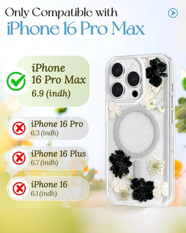 Loheckle for iPhone 15 Pro Max Case for Women - Compatible with MagSafe Girls Cute Glitter Dried Flower Floral Girly Aesthetic Sparkle Bling Unique Handmade Phone Cover for Apple 15 Pro Max 6.7",White - Image 69