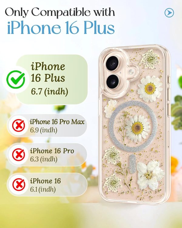 Loheckle for iPhone 15 Pro Max Case for Women - Compatible with MagSafe Girls Cute Glitter Dried Flower Floral Girly Aesthetic Sparkle Bling Unique Handmade Phone Cover for Apple 15 Pro Max 6.7",White - Image 74
